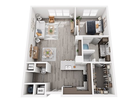 Floor plan for 1 bed, 1 bath, 971 sqft